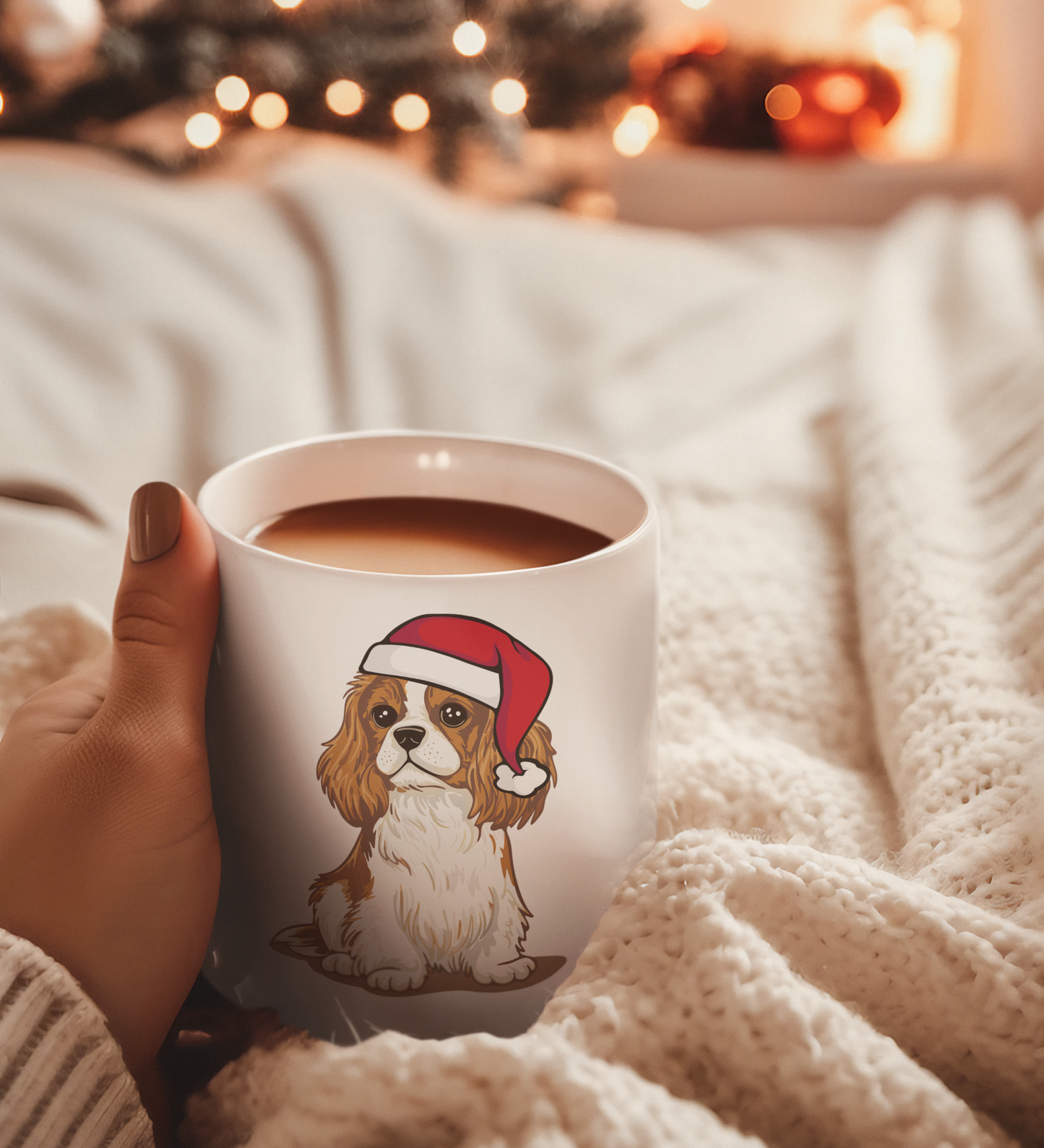 Christmas Blenheim Cavalier King Charles Spaniel Dog Ceramic Mug, Holiday Xmas Santa Dogs Coffee Mug, Cute Snowy Winter Puppy Tea Mug