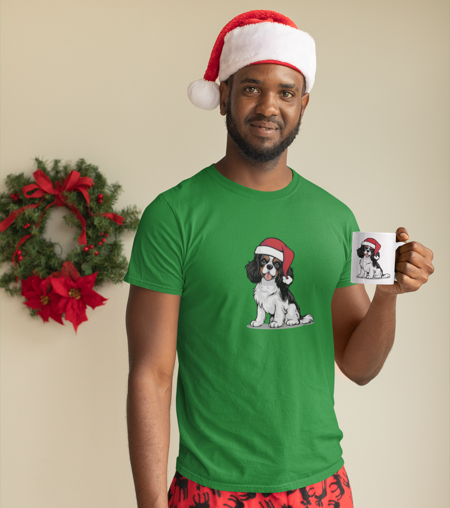 Christmas Cavalier King Charles Spaniel Dog Ceramic Mug, Holiday Xmas Santa Dogs Coffee Mug, Cute Snowy Winter Puppy Tea Mug