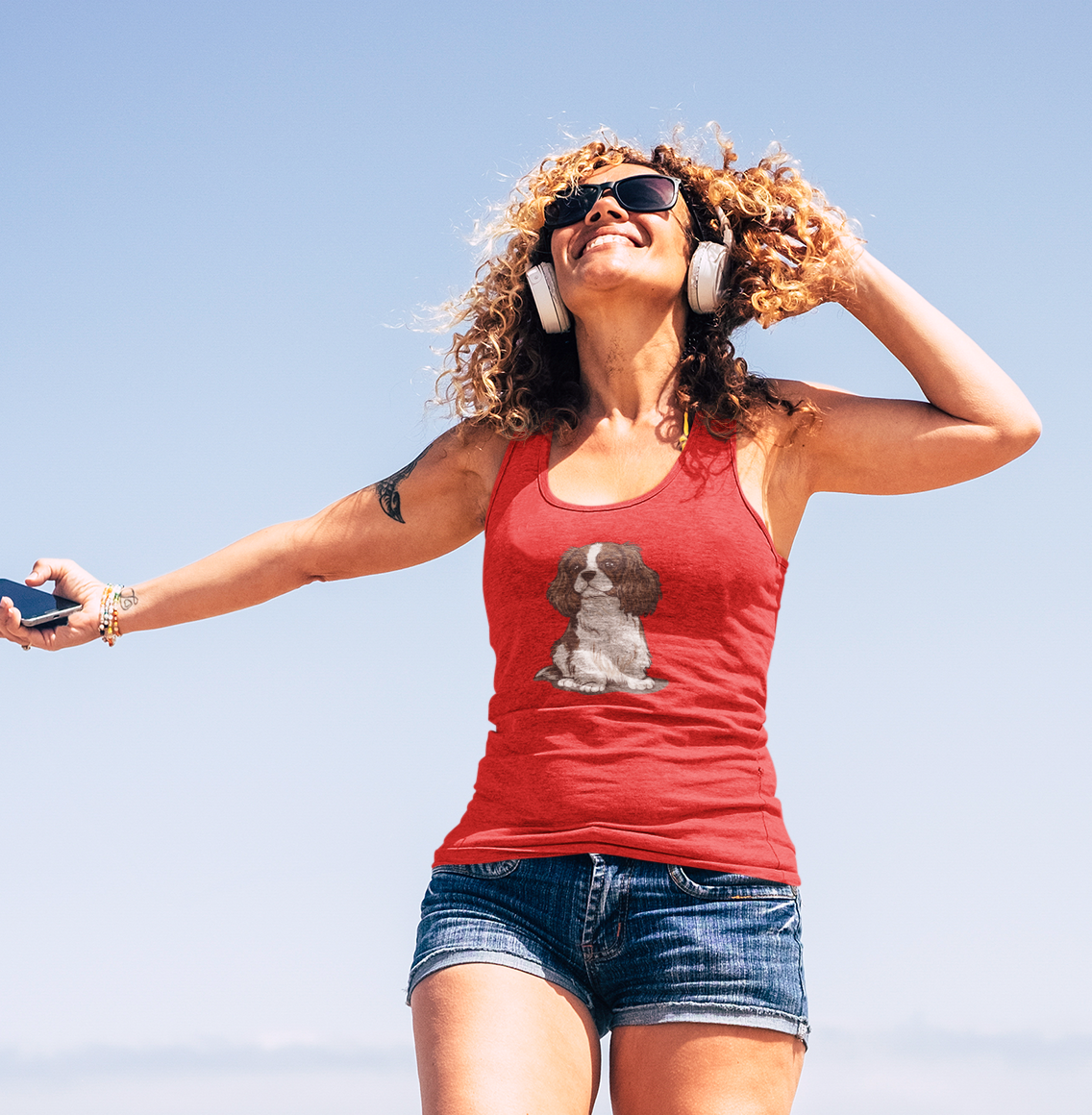 Blenheim Cavalier King Charles Spaniel Dog Women's Racerback Tank Top with Pet Dogs Cavalier Puppy Print Sleeveless Shirt