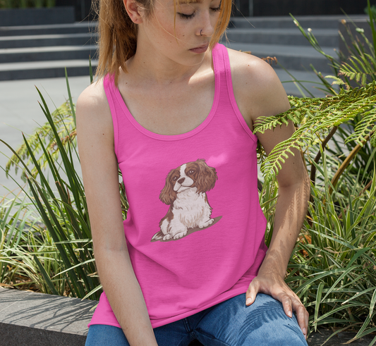 Blenheim Cavalier King Charles Spaniel Dog Women's Racerback Tank Top with Pet Dogs Cavalier Puppy Print Sleeveless Shirt
