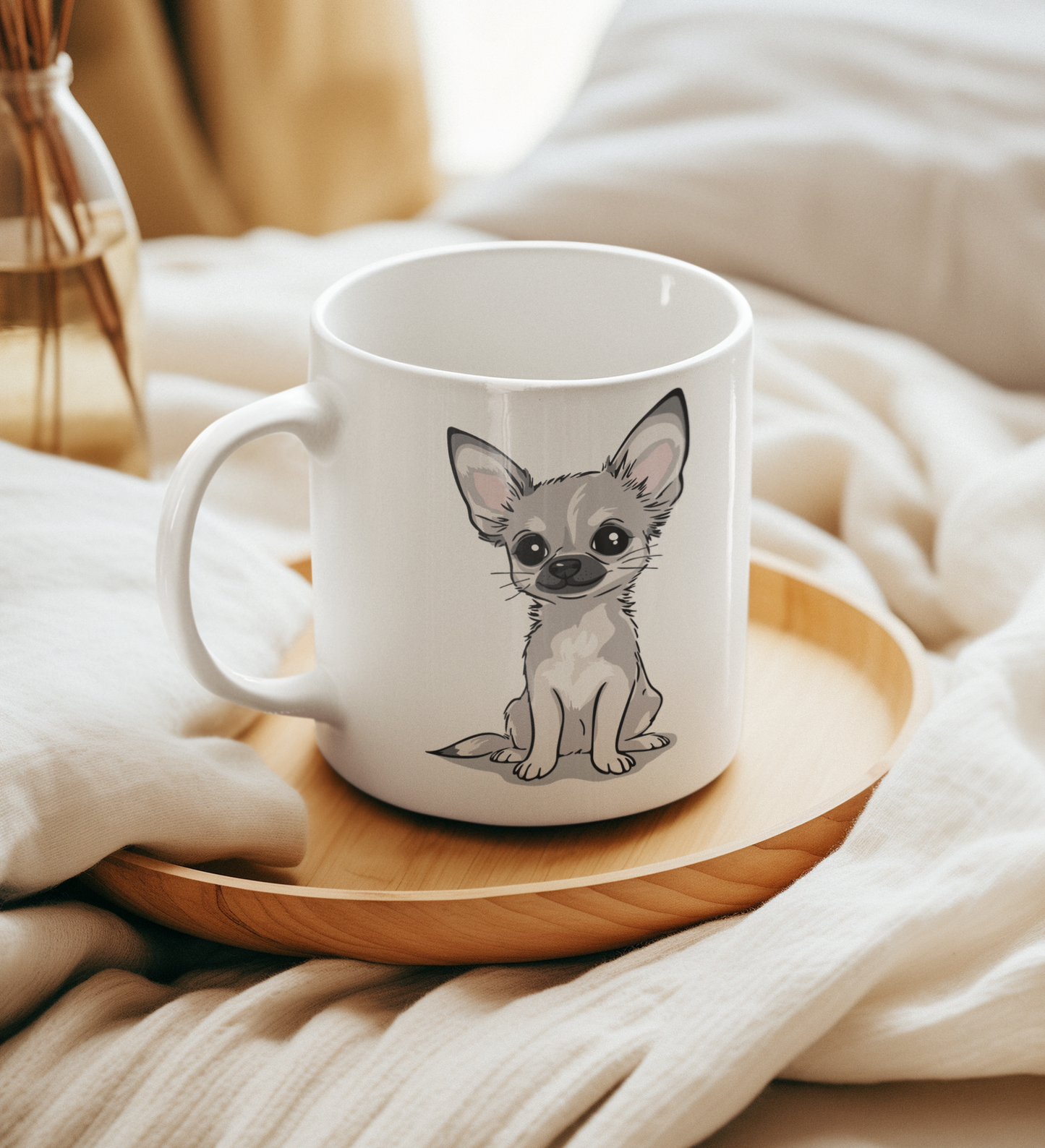 White Chihuahua Puppy Dog Ceramic Coffee Tea Mug 11oz with Cute Chihuahuas Dogs Pet Puppies Coffee Mugs Gifts