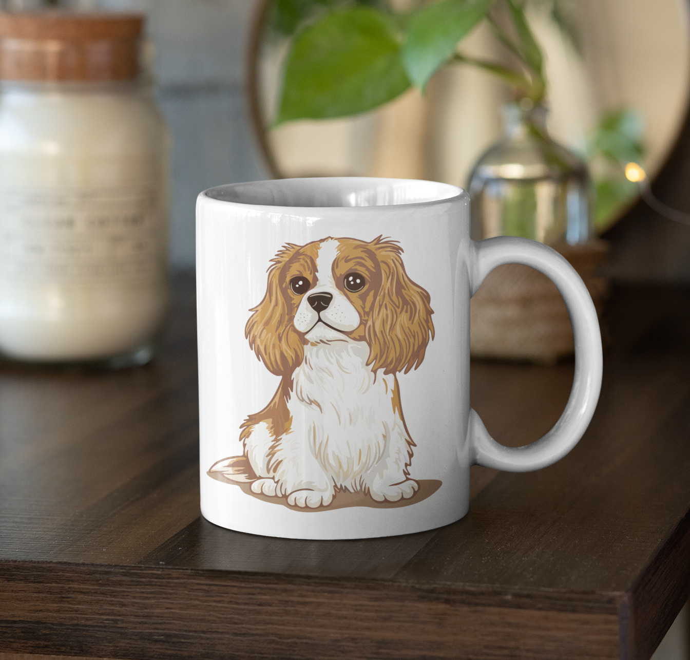 Blenheim Cavalier King Charles Spaniel Dog White Ceramic Mug 11oz with Pet Dogs Cavaliers Puppy Print Coffee Mugs Gifts