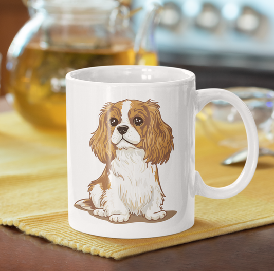 Blenheim Cavalier King Charles Spaniel Dog White Ceramic Mug 11oz with Pet Dogs Cavaliers Puppy Print Coffee Mugs Gifts
