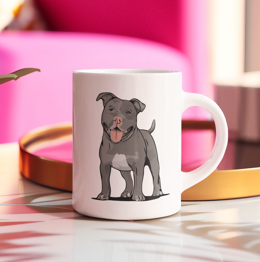 Gray Pitbull Dog Coffee Mug - 11 Ounce White Ceramic Tea Mugs with Pit Bull Terrier Dogs Design, Gifts for Pet Owners