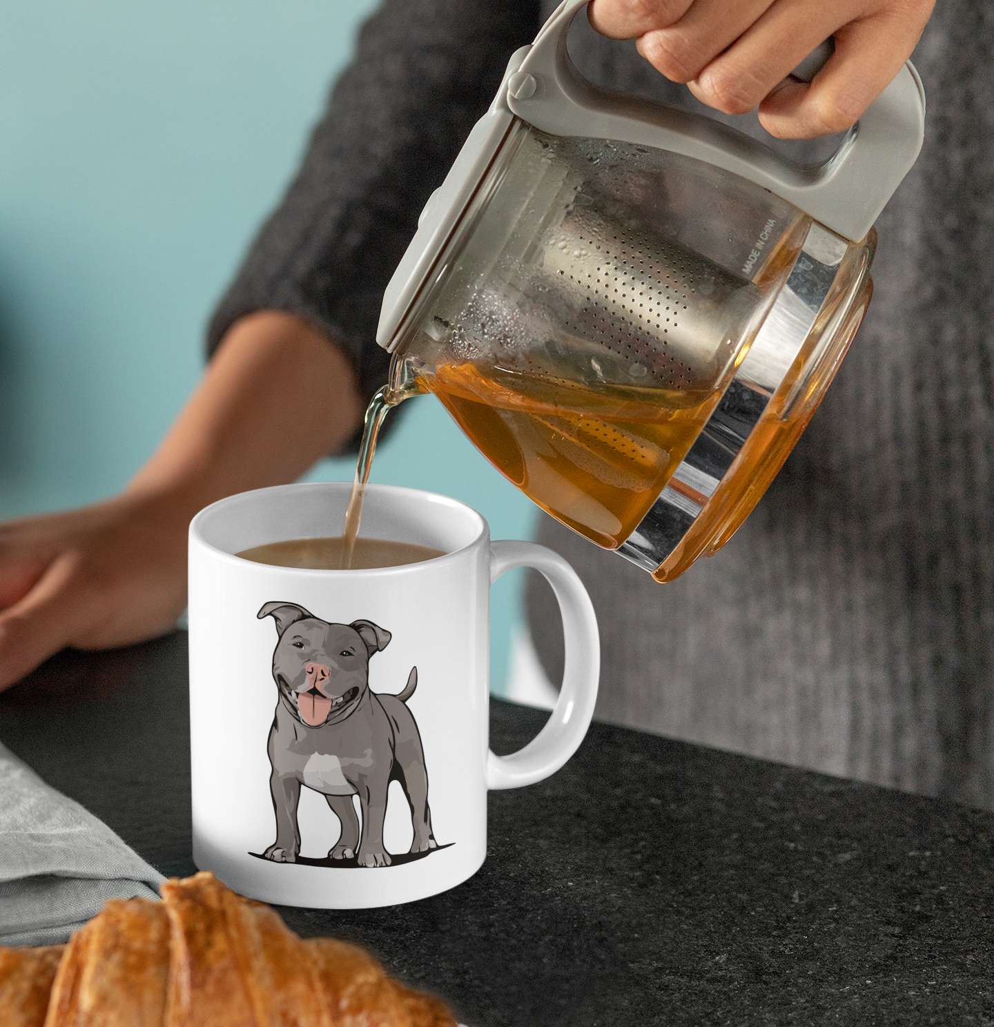 Gray Pitbull Dog Coffee Mug - 11 Ounce White Ceramic Tea Mugs with Pit Bull Terrier Dogs Design, Gifts for Pet Owners