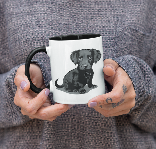 Chiweenie Puppy Dog Coffee Mug with Black Accent Handle, 11oz Cute Chihuahua Dachshund Mix Dog Lover Gift, Unique Ceramic Tea Cups & Mugs