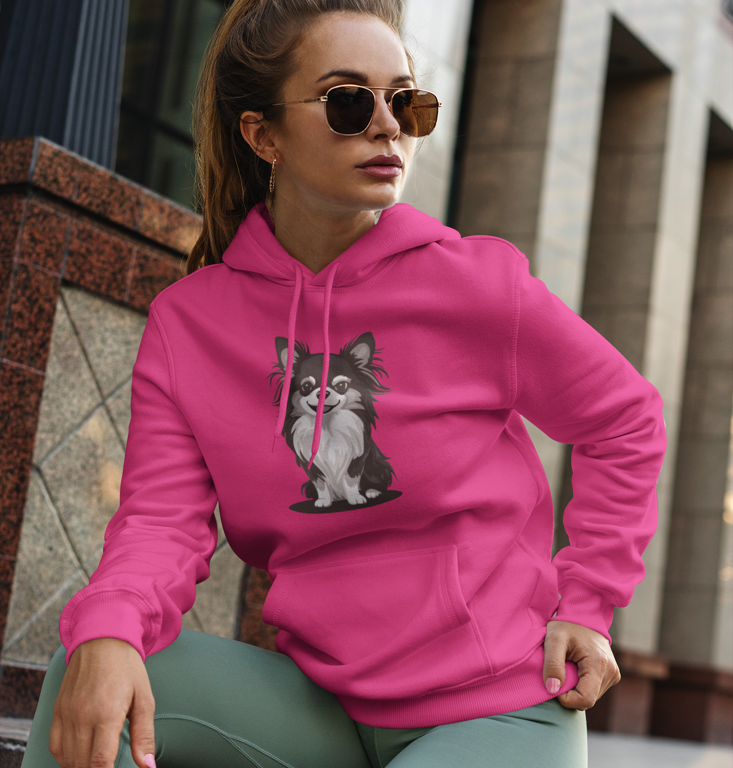 Long Haired Chihuahua Pullover Hoodie Hooded Sweatshirt Cute Chihuahuas Puppy Dog Pet Print Men Women Unisex