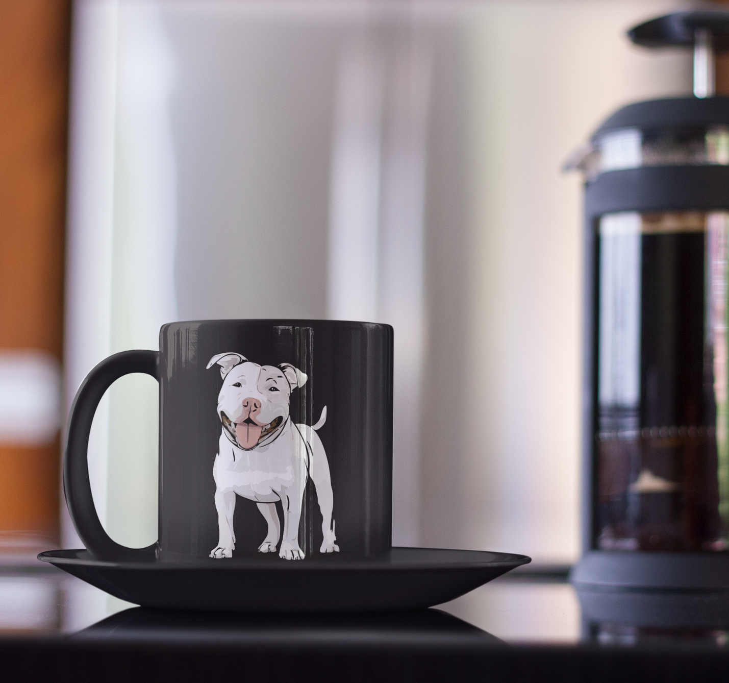 White Pitbull Terrier Dog Mug - 11 Ounce Black Ceramic Coffee Mugs with Pit Bull Dogs Design, Gift For Pet Owners