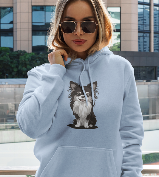 Black Long Haired Chihuahua Pullover Hoodie Hooded Sweatshirt Cute Chihuahuas Puppy Dog Pet Print Men Women Unisex