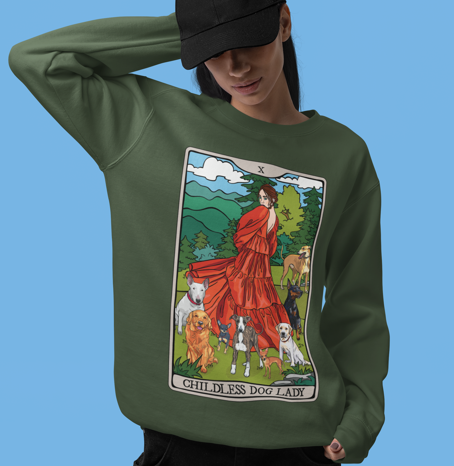 Childless Dog Lady Tarot Card Sweatshirt, Childless Women's Crewneck Sweater, Witchy Dog Lover Long Sleeve Shirt