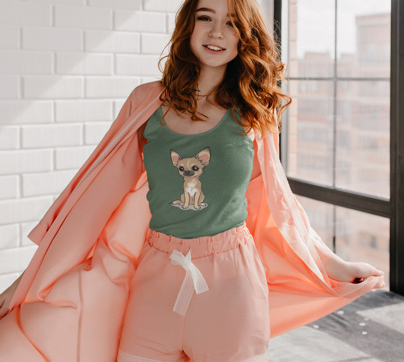 Twila Chihuahua Puppy Dog Tank Top Women's Racerback Tank Tops with Tan Chihuahuas Puppies Dogs Design