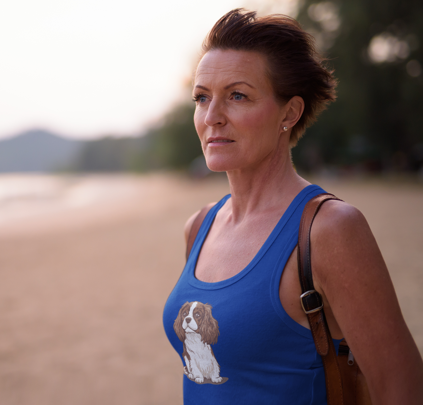 Blenheim Cavalier King Charles Spaniel Dog Women's Racerback Tank Top with Pet Dogs Cavalier Puppy Print Sleeveless Shirt