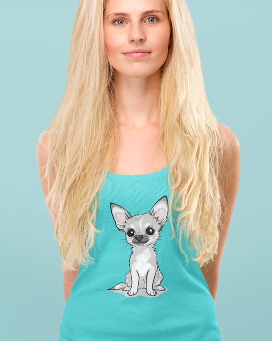 White Chihuahua Puppy Dog Tank Top Women's Racerback Tank Tops with Tan Chihuahuas Puppies Dogs Design