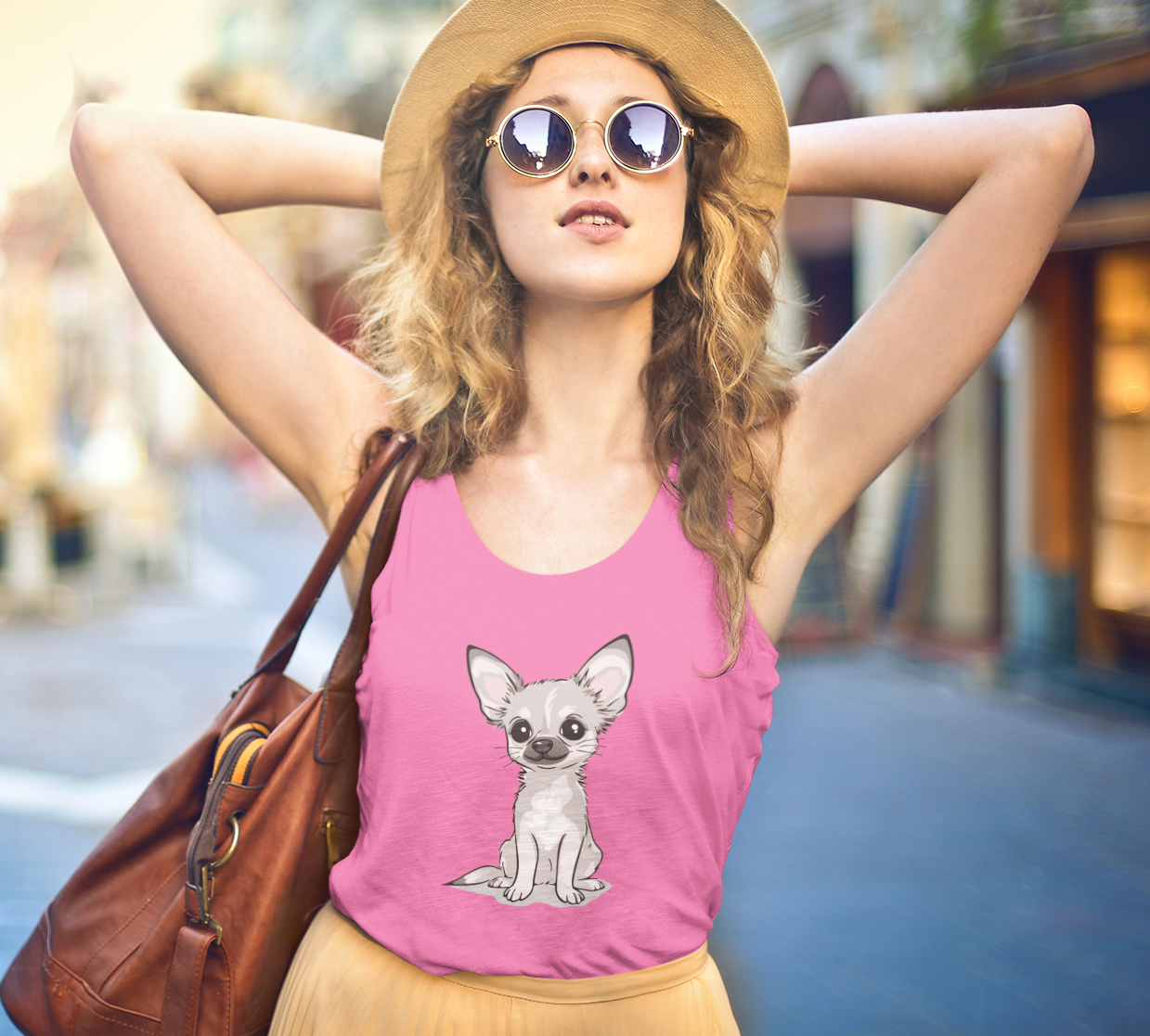 White Chihuahua Puppy Dog Tank Top Women's Racerback Tank Tops with Tan Chihuahuas Puppies Dogs Design