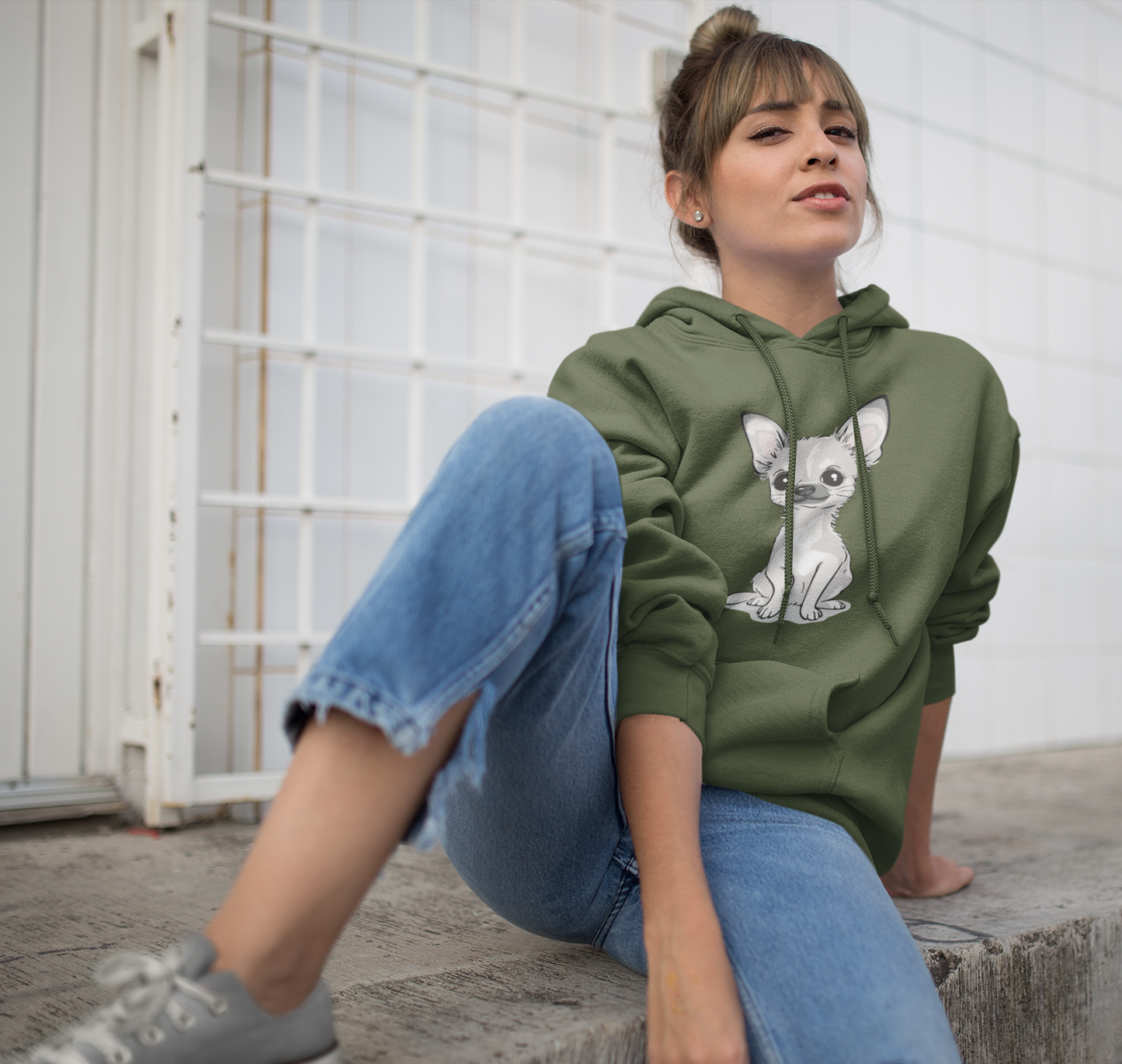 White Chihuahua Puppy Dog Pullover Hoodie Hooded Sweatshirt Cute Chihuahuas Puppy Dogs Pet Print Men Women Unisex Hoodies