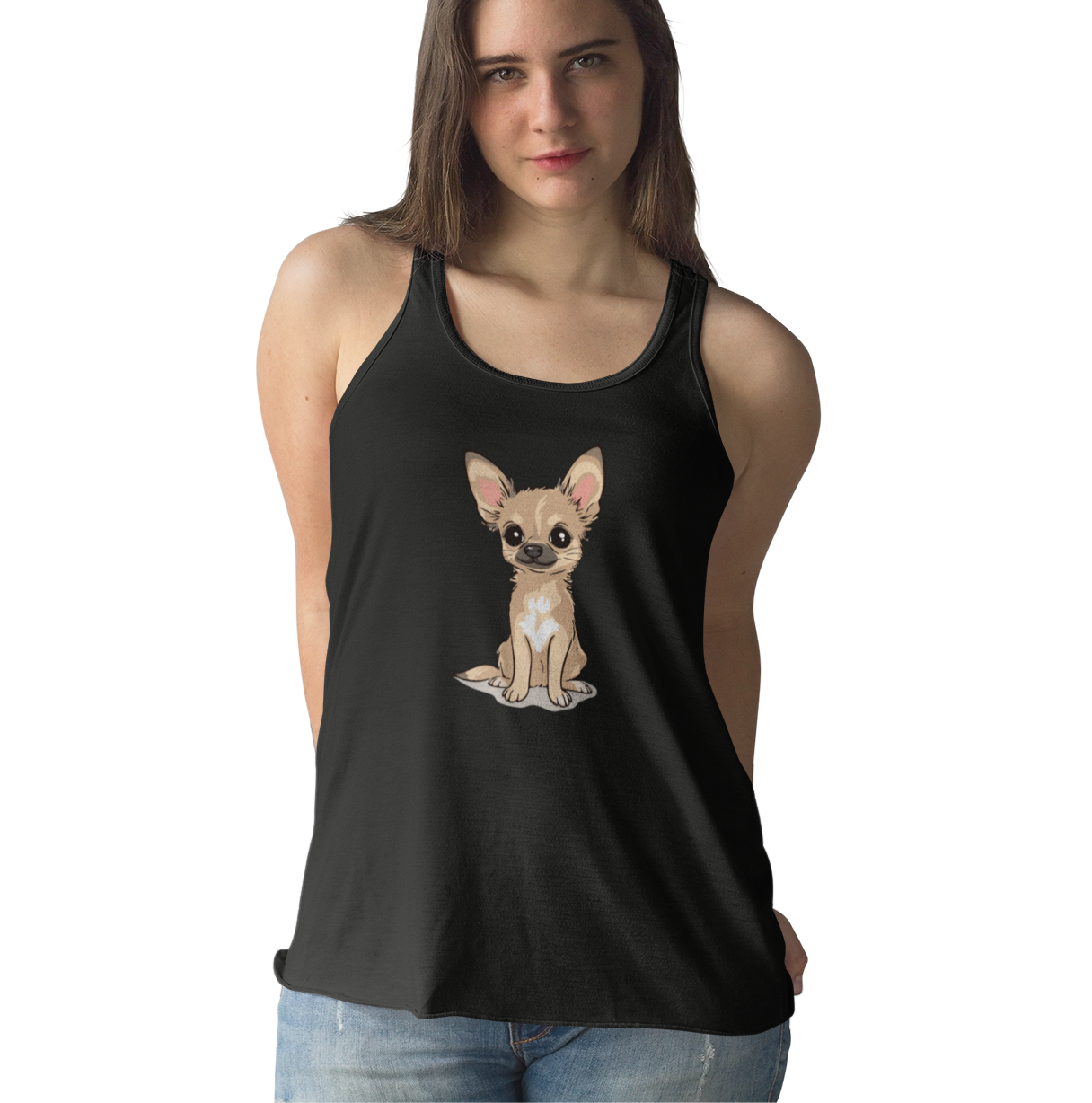 Twila Chihuahua Puppy Dog Tank Top Women's Racerback Tank Tops with Tan Chihuahuas Puppies Dogs Design