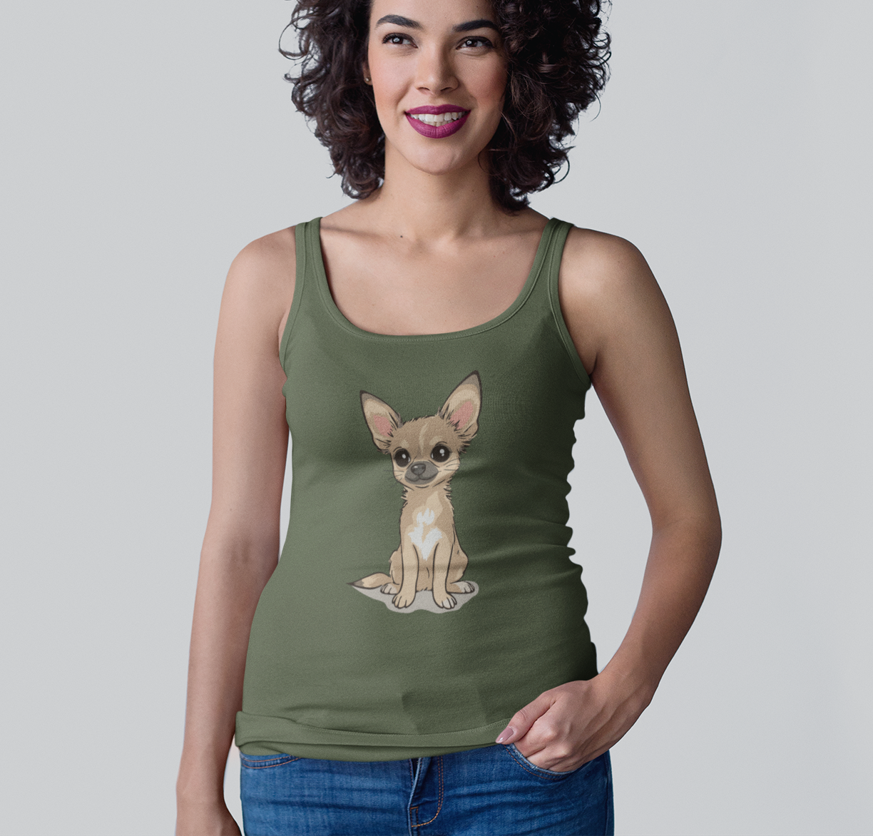 Twila Chihuahua Puppy Dog Tank Top Women's Racerback Tank Tops with Tan Chihuahuas Puppies Dogs Design