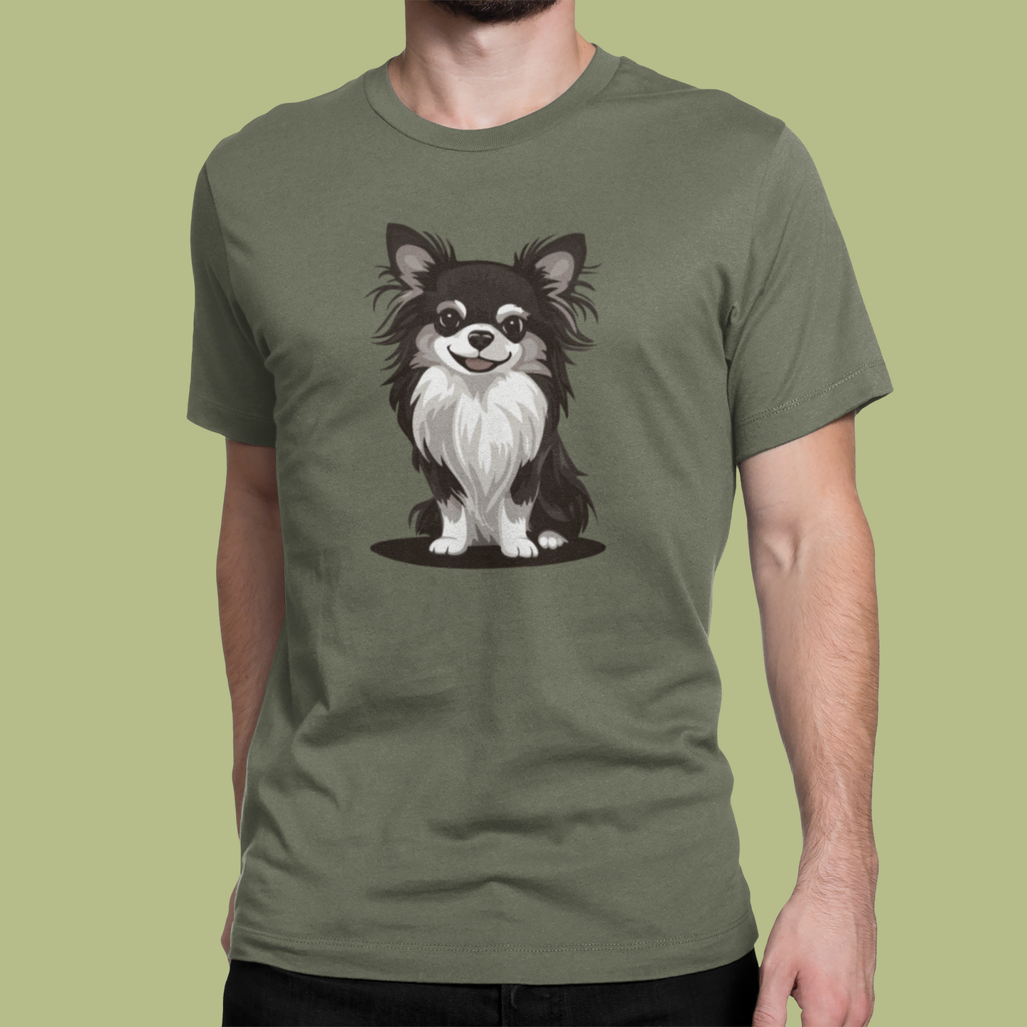 Black Long Haired Chihuahua Dog Soft T-Shirt - Mens Womens Unisex Cotton Long Coat Chihuahuas Dogs Pet Short Sleeve Tee