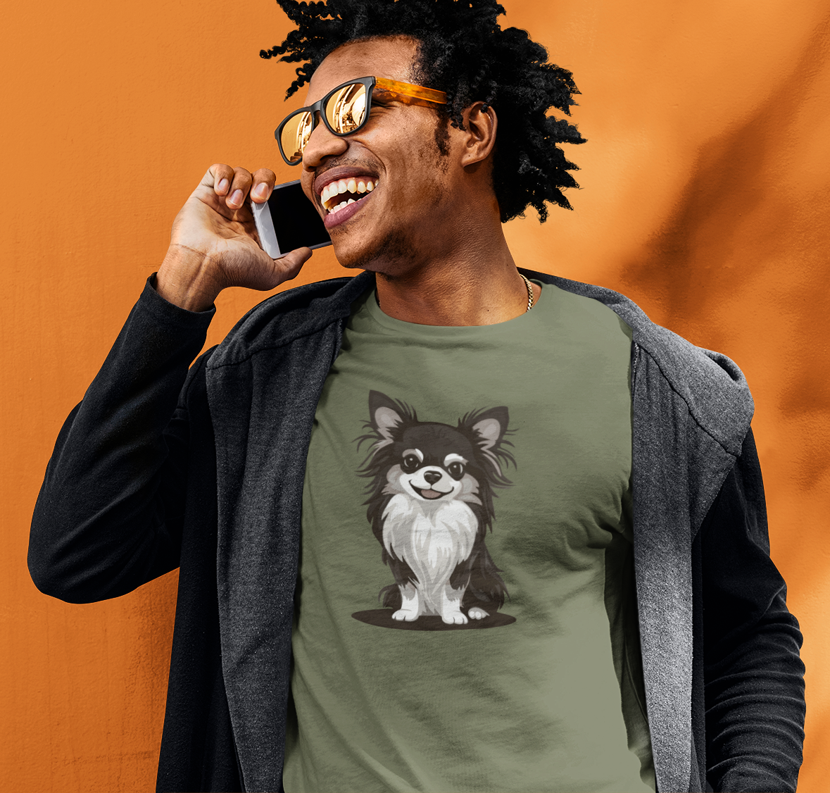 Black Long Haired Chihuahua Dog Soft T-Shirt - Mens Womens Unisex Cotton Long Coat Chihuahuas Dogs Pet Short Sleeve Tee