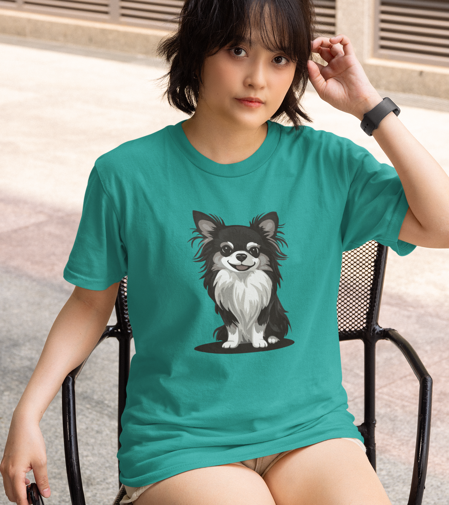 Black Long Haired Chihuahua Dog Soft T-Shirt - Mens Womens Unisex Cotton Long Coat Chihuahuas Dogs Pet Short Sleeve Tee