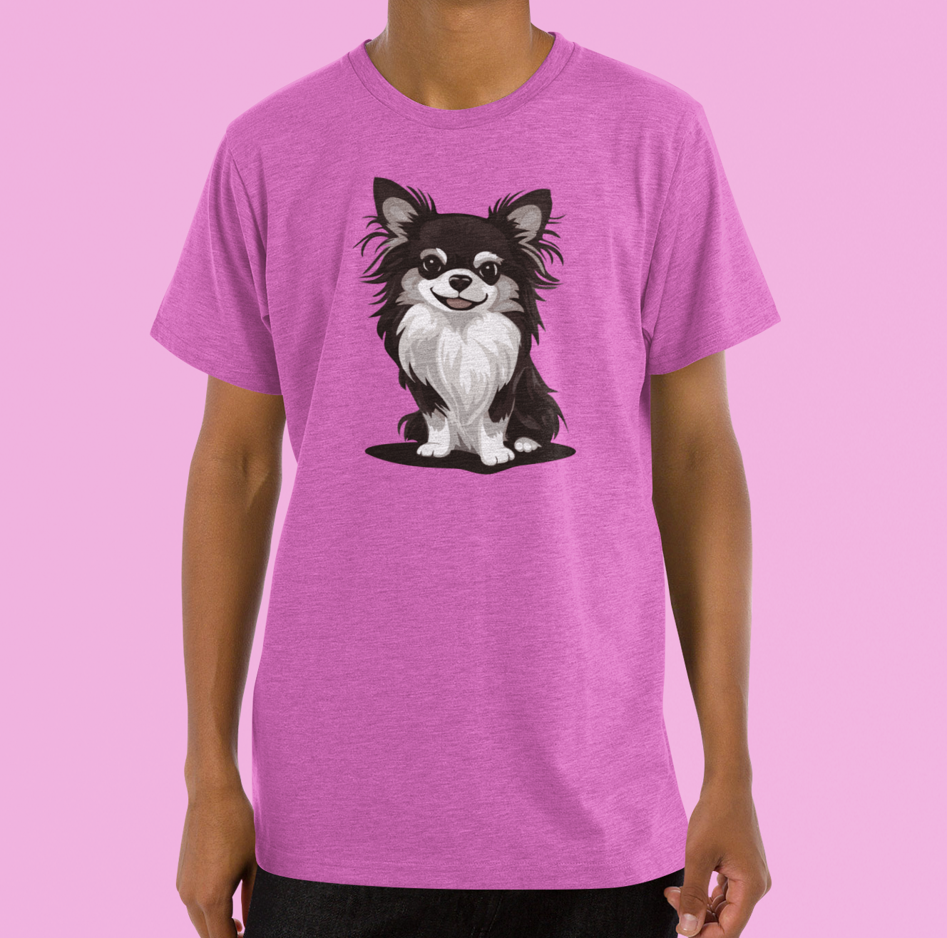 Black Long Haired Chihuahua Dog Soft T-Shirt - Mens Womens Unisex Cotton Long Coat Chihuahuas Dogs Pet Short Sleeve Tee