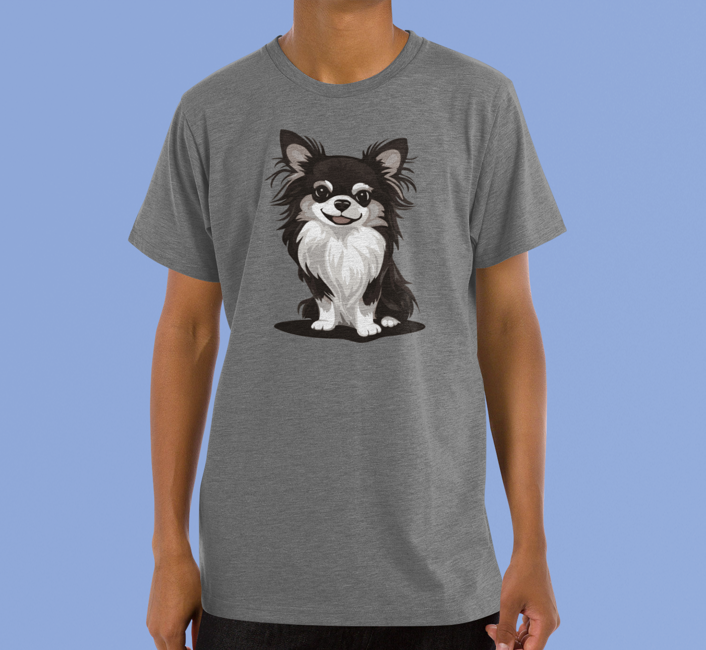 Black Long Haired Chihuahua Dog Soft T-Shirt - Mens Womens Unisex Cotton Long Coat Chihuahuas Dogs Pet Short Sleeve Tee