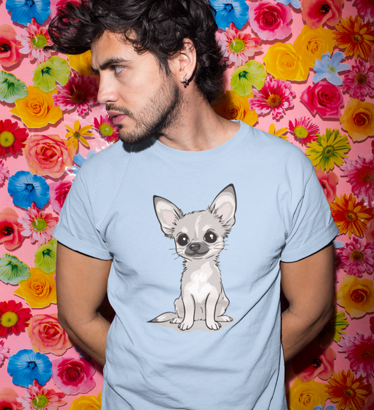 White Chihuahua Puppy Dog T-Shirt - Mens Womens Unisex Cotton Chihuahuas Dogs Pet Short Sleeve Tee Puppies Design Shirts