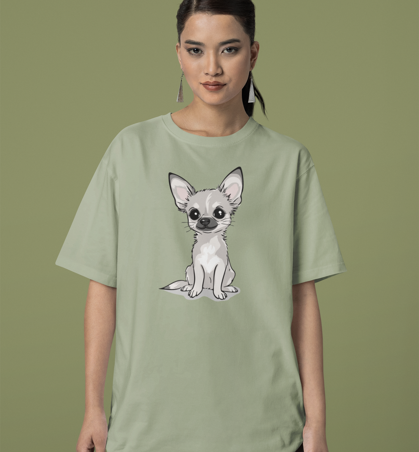 White Chihuahua Puppy Dog T-Shirt - Mens Womens Unisex Cotton Chihuahuas Dogs Pet Short Sleeve Tee Puppies Design Shirts