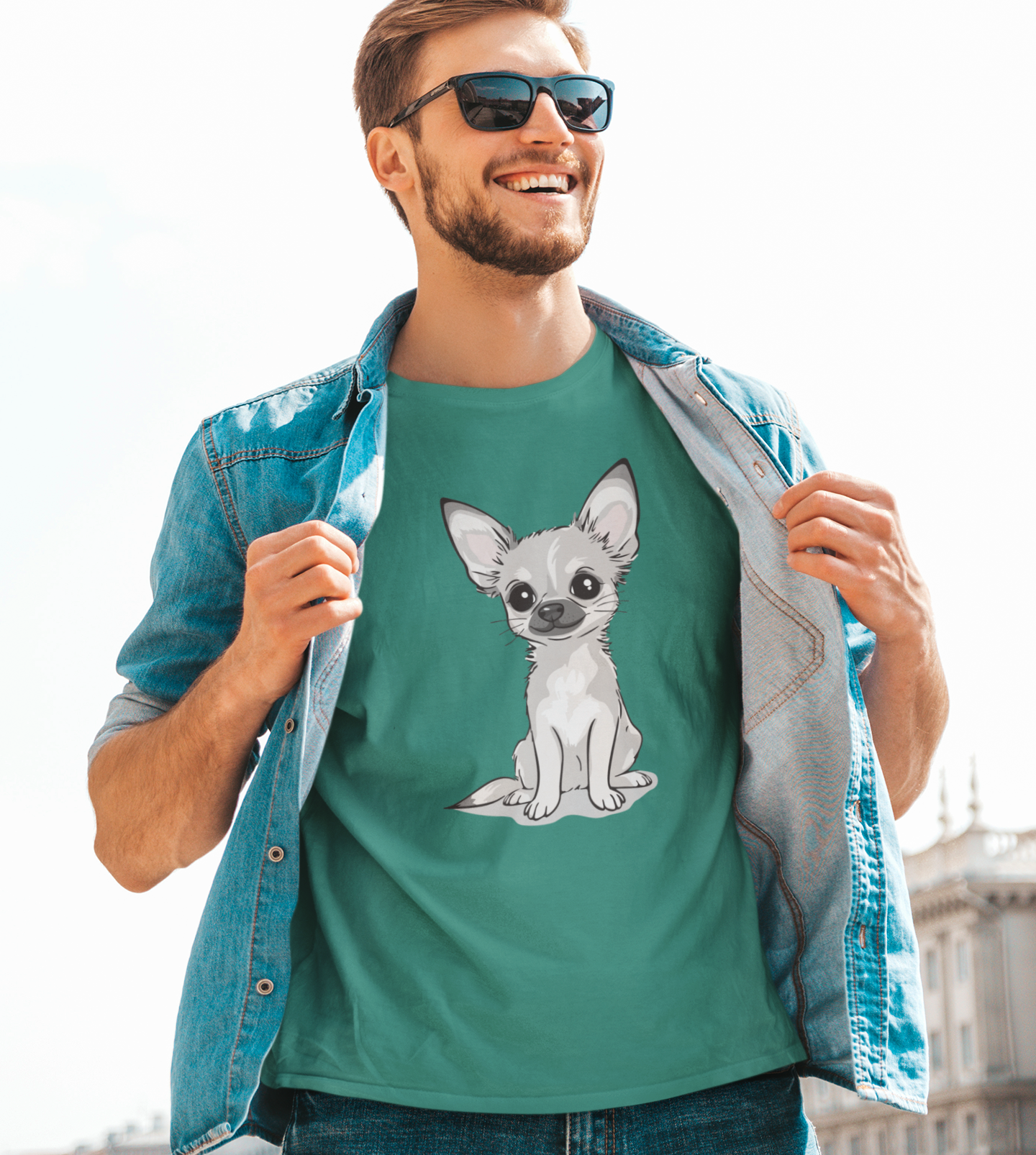 White Chihuahua Puppy Dog T-Shirt - Mens Womens Unisex Cotton Chihuahuas Dogs Pet Short Sleeve Tee Puppies Design Shirts