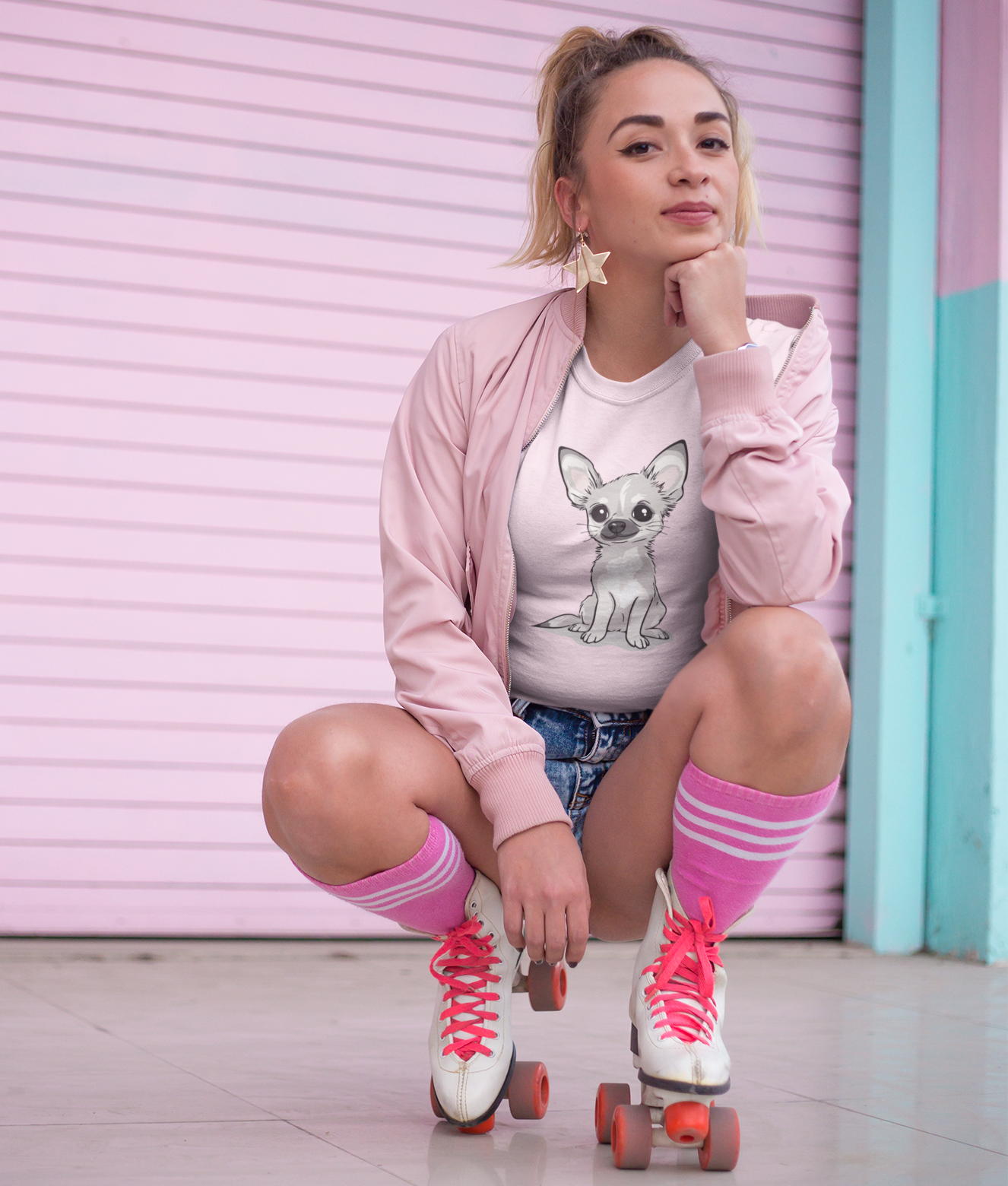 White Chihuahua Puppy Dog T-Shirt - Mens Womens Unisex Cotton Chihuahuas Dogs Pet Short Sleeve Tee Puppies Design Shirts