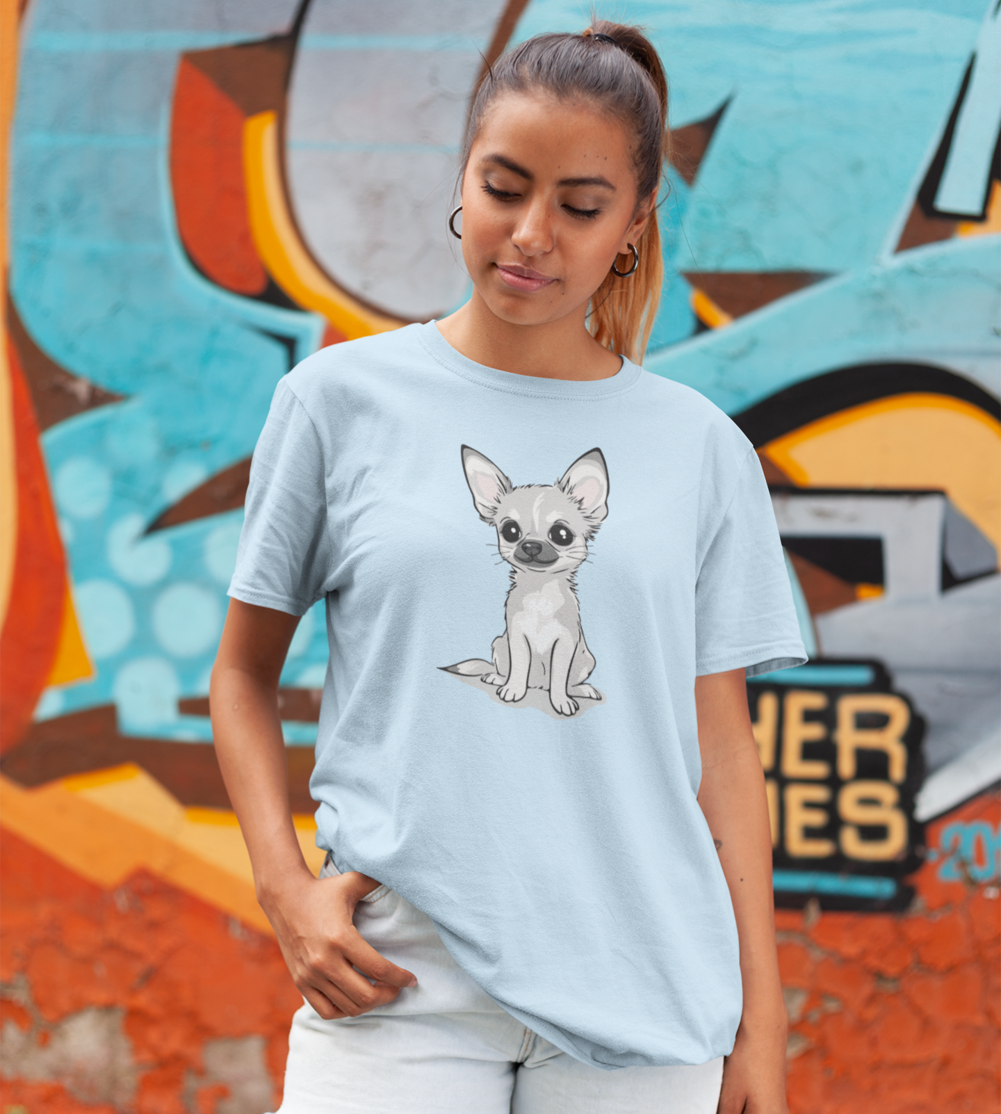 White Chihuahua Puppy Dog T-Shirt - Mens Womens Unisex Cotton Chihuahuas Dogs Pet Short Sleeve Tee Puppies Design Shirts