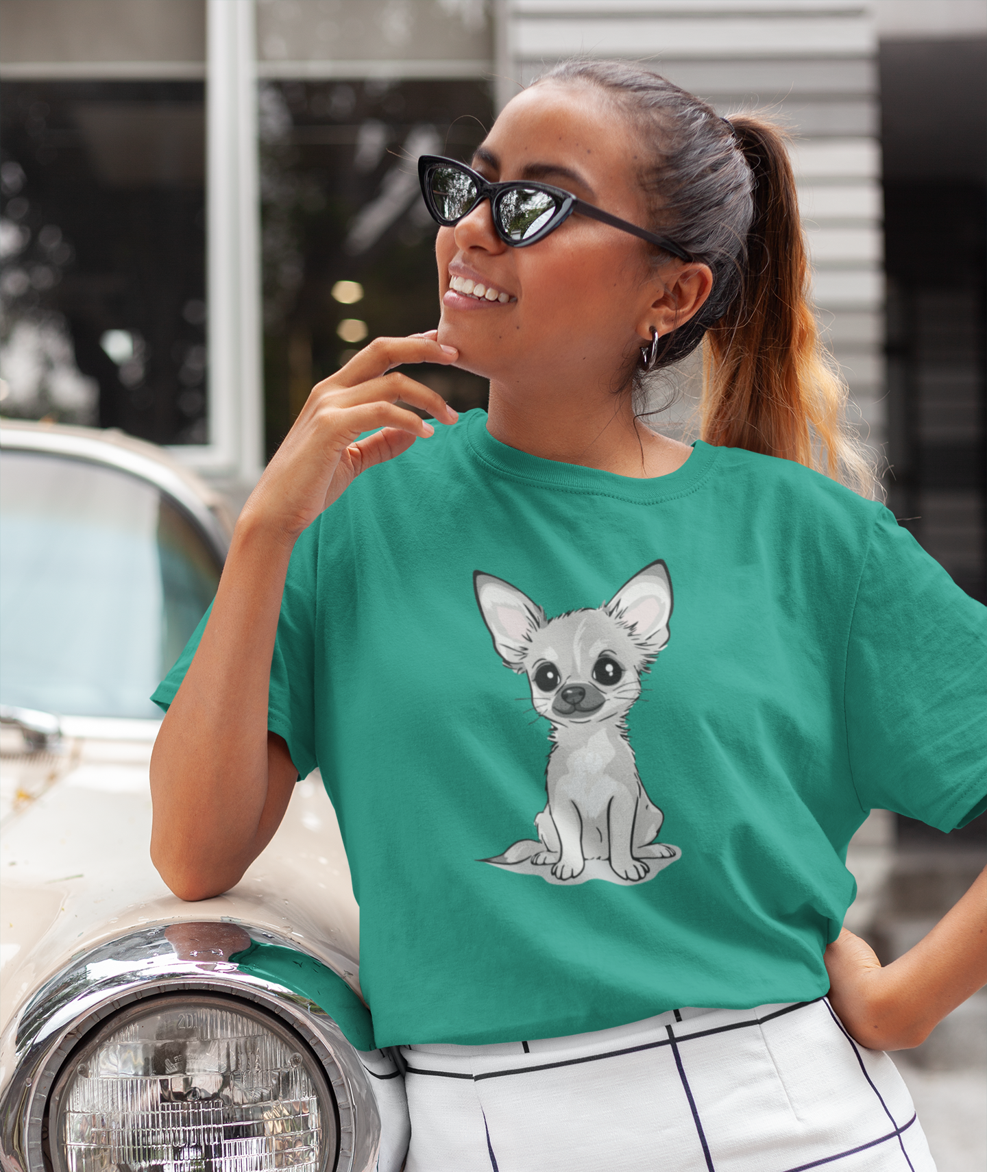 White Chihuahua Puppy Dog T-Shirt - Mens Womens Unisex Cotton Chihuahuas Dogs Pet Short Sleeve Tee Puppies Design Shirts