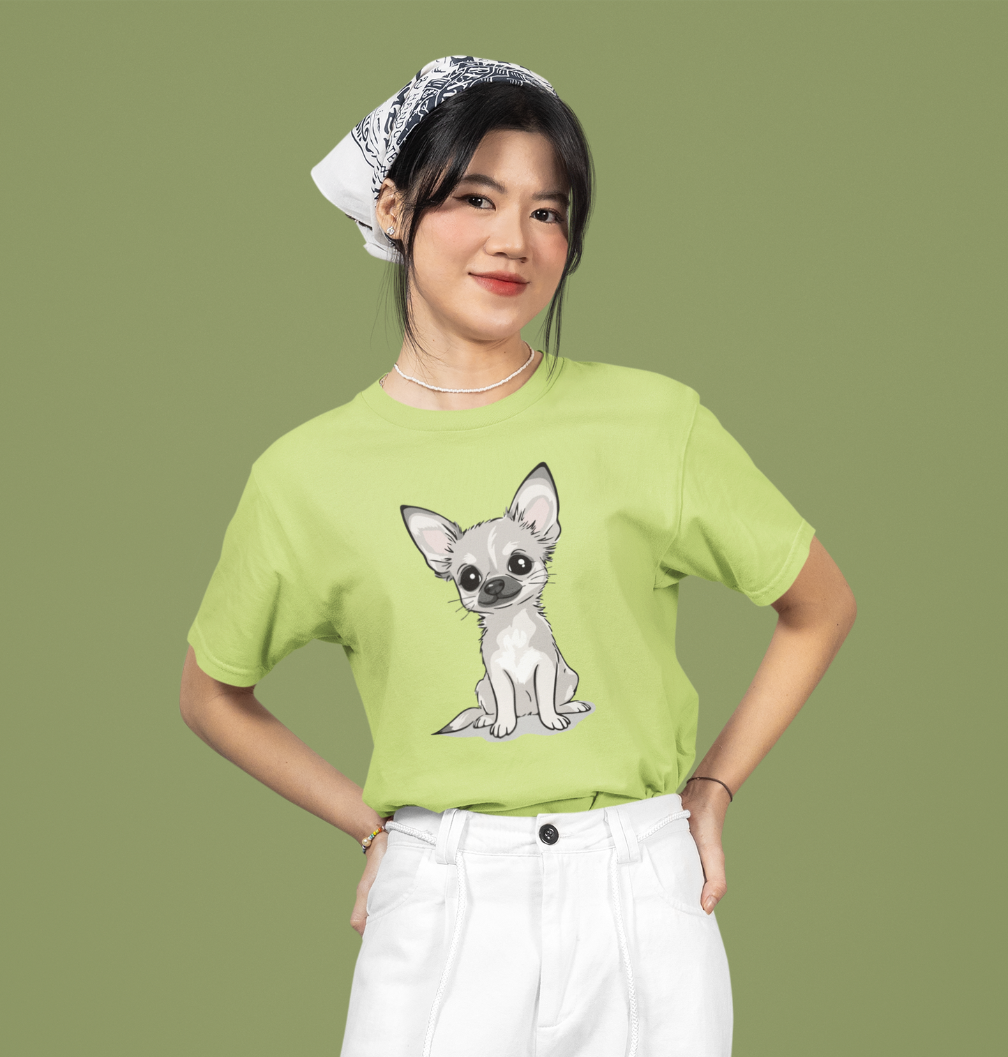 White Chihuahua Puppy Dog T-Shirt - Mens Womens Unisex Cotton Chihuahuas Dogs Pet Short Sleeve Tee Puppies Design Shirts