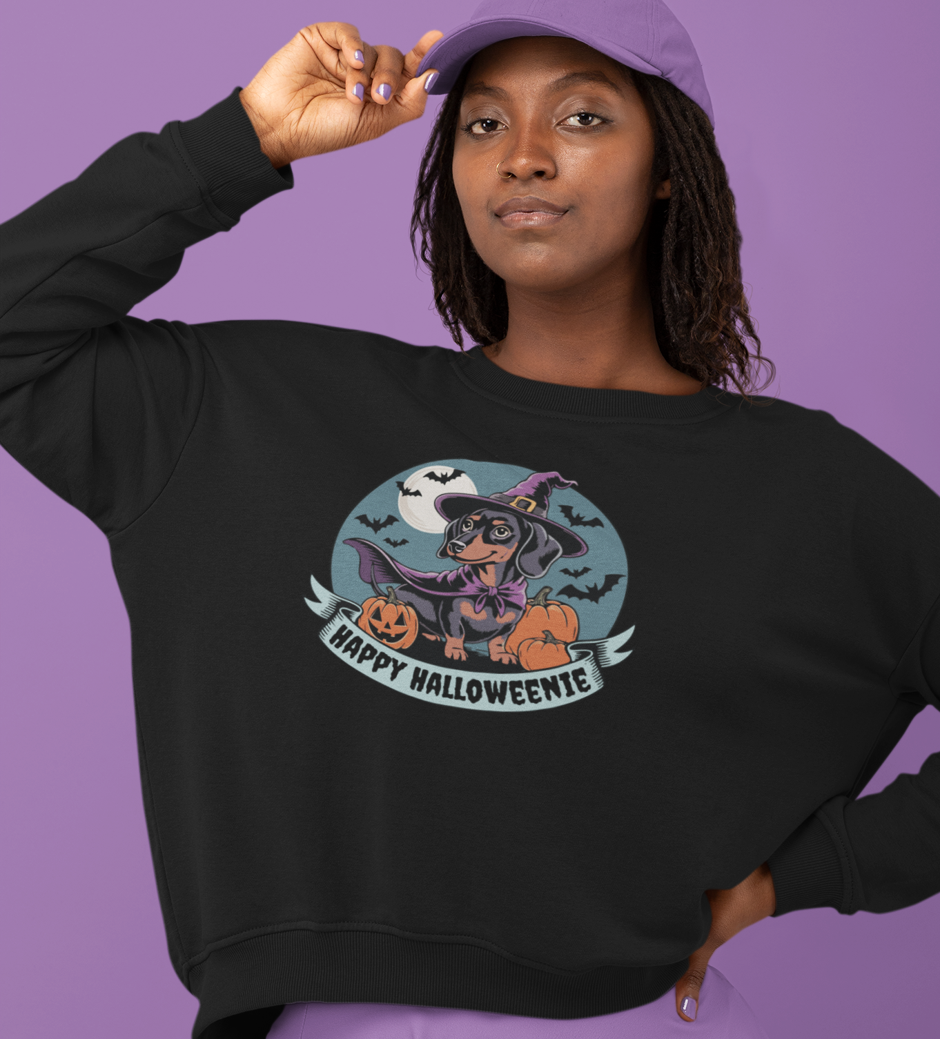 Spooky Dachshund Halloween Sweatshirt, Happy Halloweenie Witchy Weiner Long Dog Shirt, Funny Halloween Outfit, Crewneck Sweatshirts