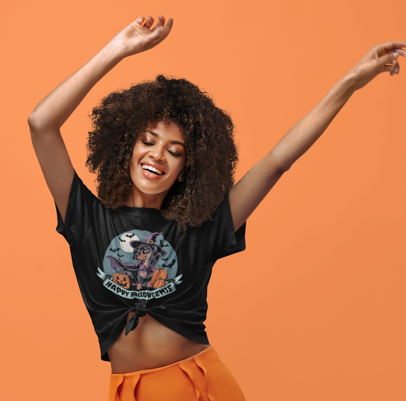 Spooky Dachshund Halloween T-shirt, Happy Halloweenie Unisex Tee, Witchy Weiner Long Dog, Pumpkins Bats, Fall Holiday Shirts