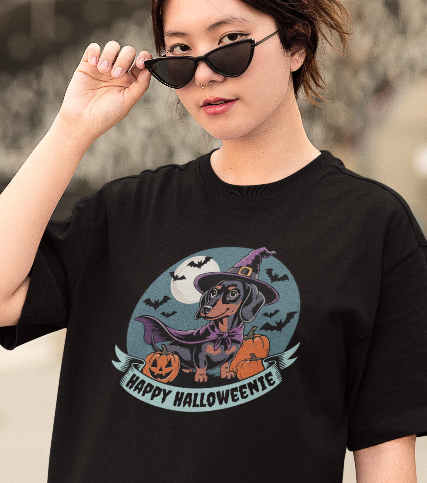 Spooky Dachshund Halloween T-shirt, Happy Halloweenie Unisex Tee, Witchy Weiner Long Dog, Pumpkins Bats, Fall Holiday Shirts