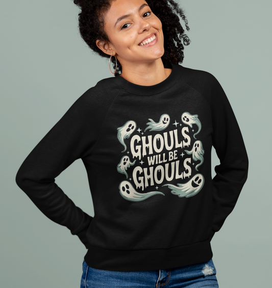 Halloween Raglan Sweatshirt, Ghouls Will Be Ghouls Ghost Design, Halloween French Terry Crewneck, Goth Spooky Sweatshirts