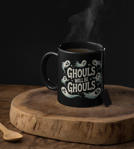 Ghouls Will Be Ghouls Coffee Mug, Halloween Black Ceramic Tea Cup, 11 Ounce Spooky Haunted Ghost Mugs, Cute Goth Fall Drinkware