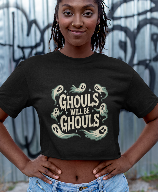 Ghouls Will Be Ghouls Women's Crop Top, Halloween Cropped Tee, Ghost Halloween T-Shirt, Gothic Fall Outfit, Spooky Shirts