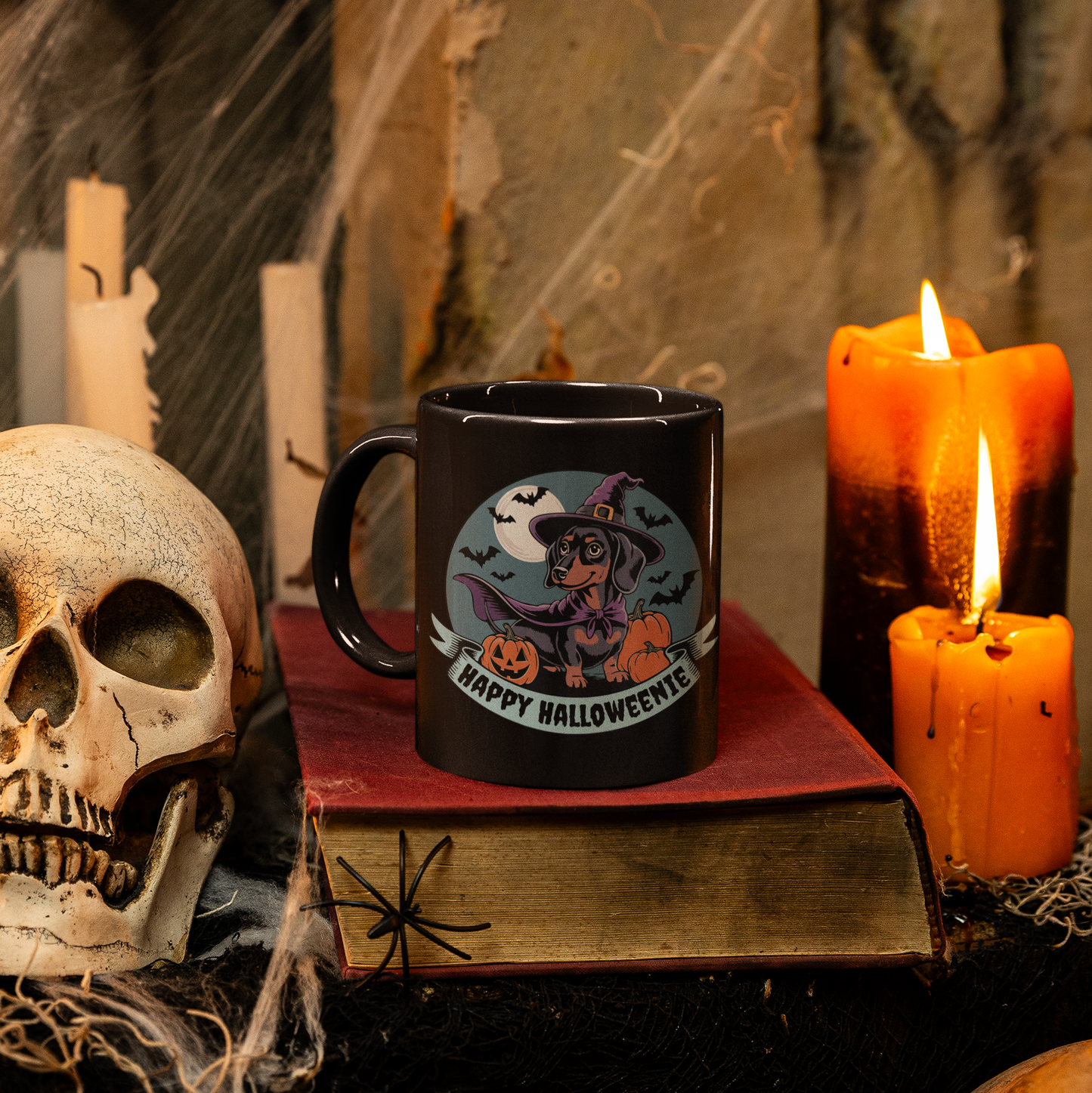 Halloween Coffee Mug, Funny Halloweenie Dachshund Witch Design, Spooky Black Coffee Cup, Fall Dog Owner Gift, Weiner Dogs Mugs, 11oz