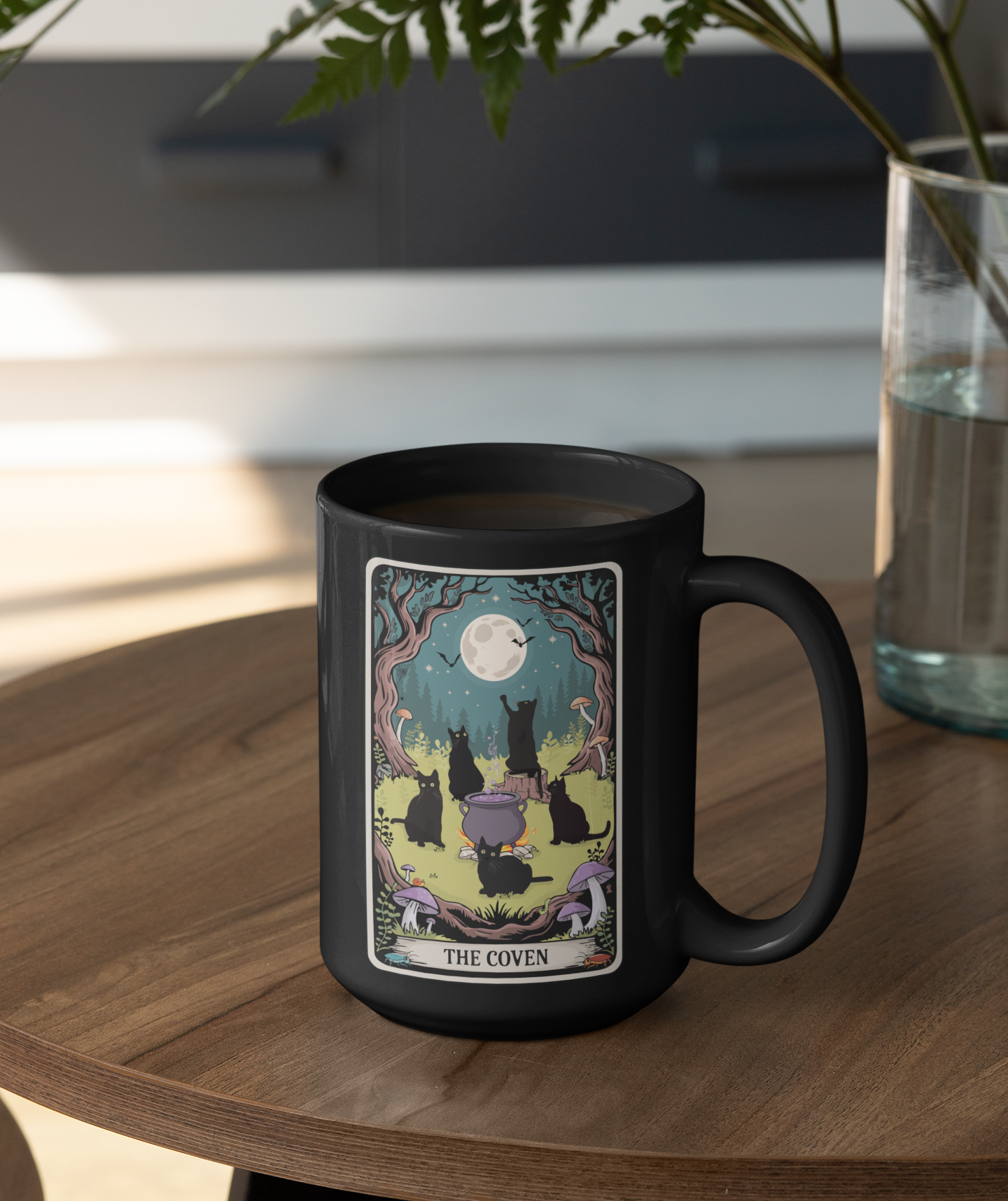 Ceramic Mug, The Coven Tarot Card Artwork, Black Cat Coffee Cup, Witchy Cats Drinkware, Halloween Witch Decor, Gothic Cauldron Tea Mugs