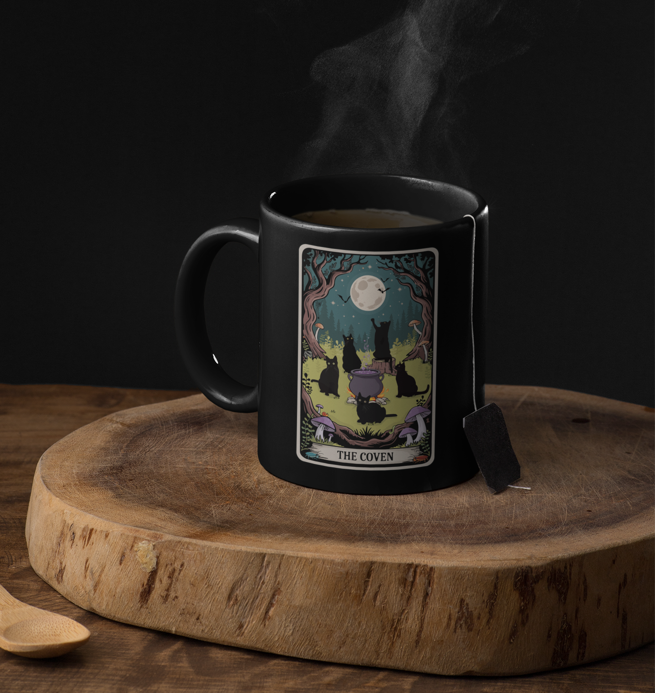 Ceramic Mug, The Coven Tarot Card Artwork, Black Cat Coffee Cup, Witchy Cats Drinkware, Halloween Witch Decor, Gothic Cauldron Tea Mugs