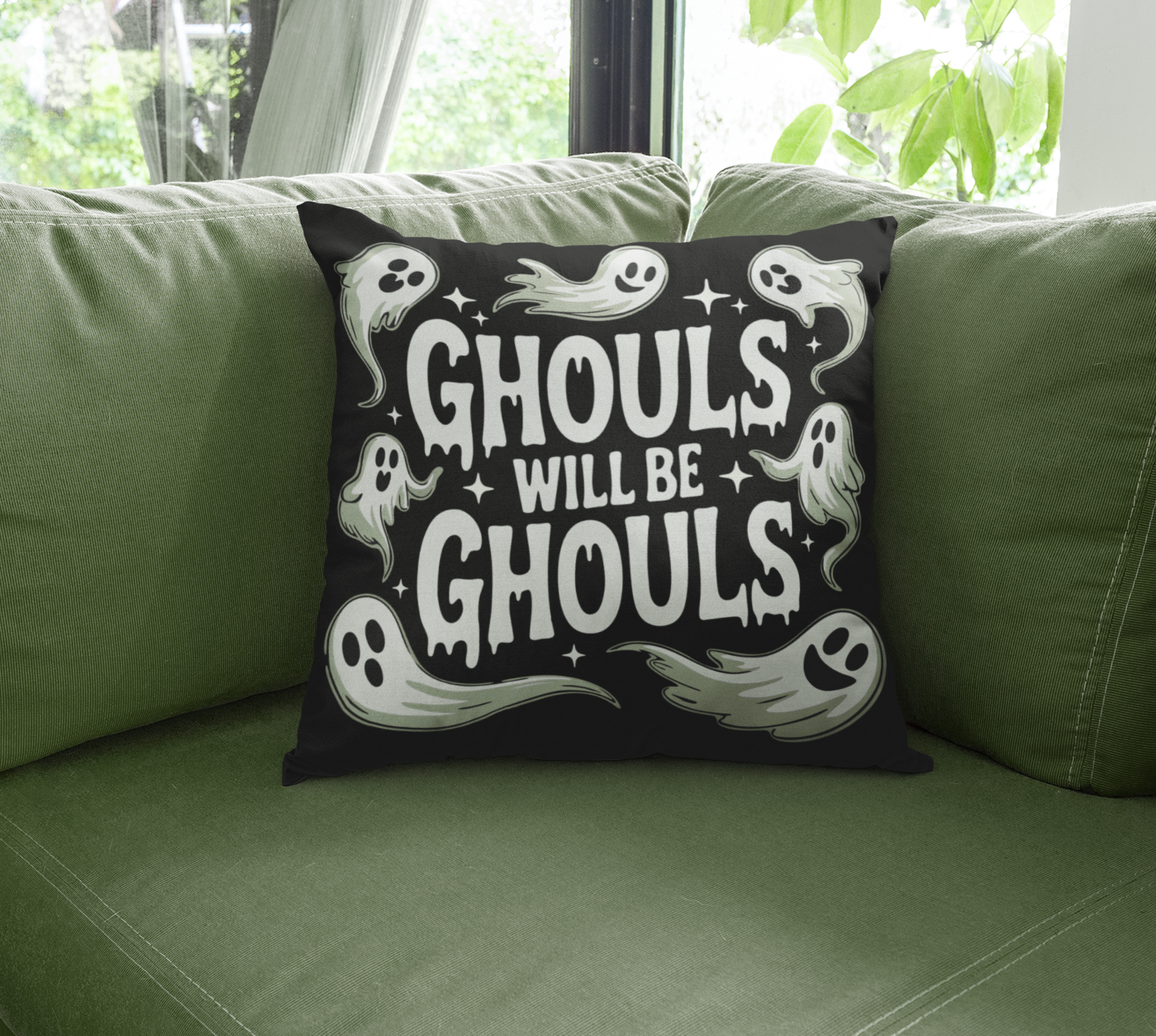Halloween Throw Pillow, Ghouls Will Be Ghouls Spooky Ghost Faux Suede Pillow & Cover, Gothic Fall Holiday Home Decor