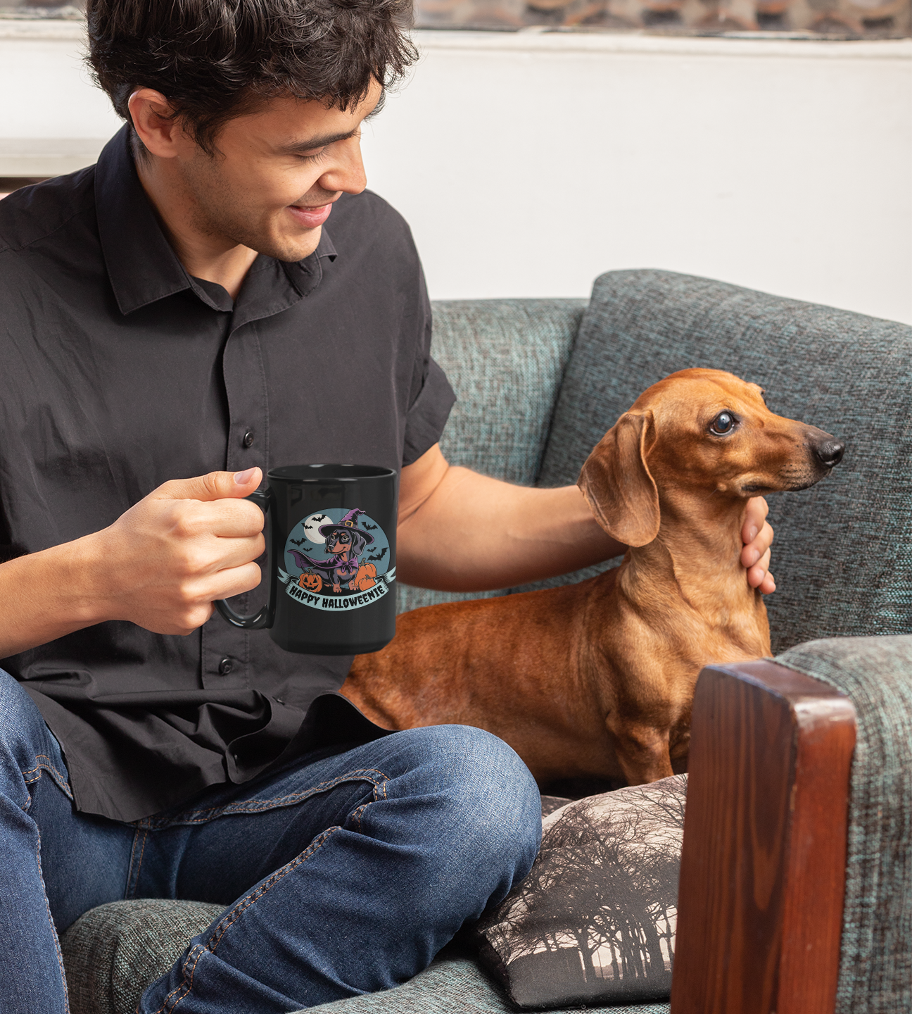 Halloween Coffee Mug, Funny Halloweenie Dachshund Witch Design, Spooky Black Coffee Cup, Fall Dog Owner Gift, Weiner Dogs Mugs, 11oz
