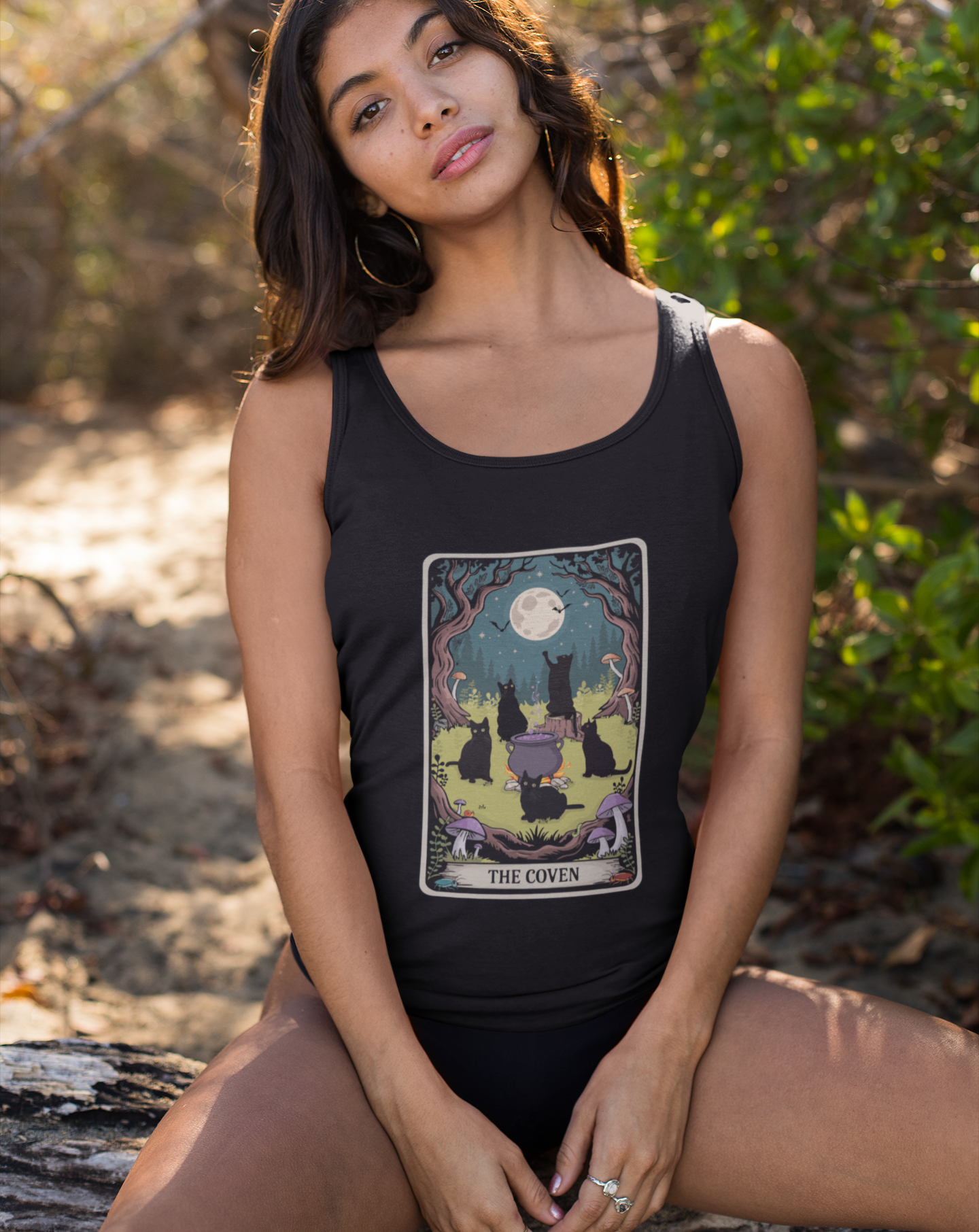 Witchy Black Cats Racerback Tank Top, The Coven Women's Sleeveless Shirt, Halloween Apparel, Spooky Fall Gifts for Witches, Goth Occult Tops