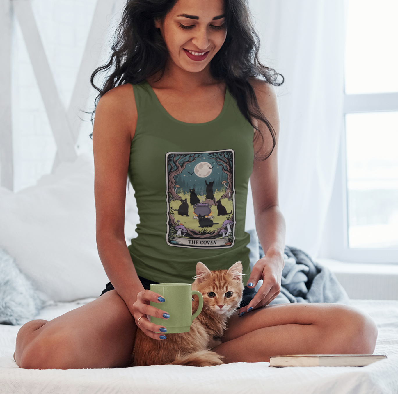 Witchy Black Cats Racerback Tank Top, The Coven Women's Sleeveless Shirt, Halloween Apparel, Spooky Fall Gifts for Witches, Goth Occult Tops