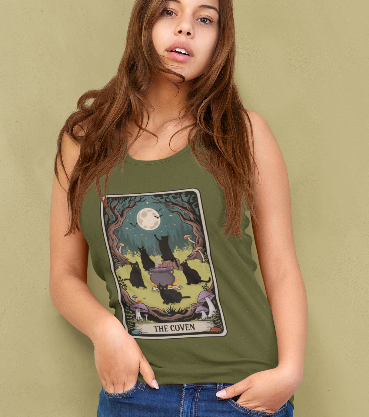 Witchy Black Cats Racerback Tank Top, The Coven Women's Sleeveless Shirt, Halloween Apparel, Spooky Fall Gifts for Witches, Goth Occult Tops