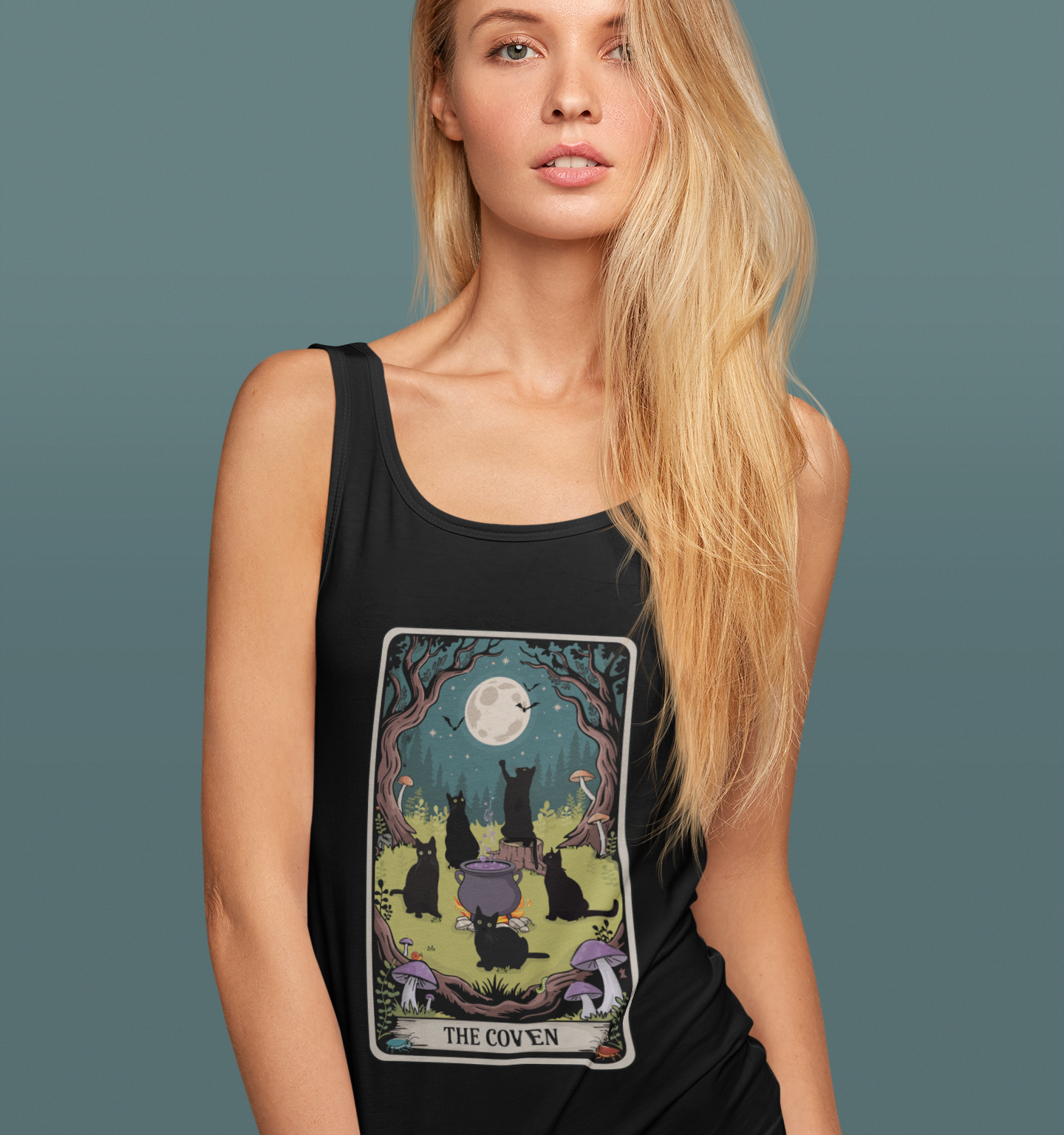 Witchy Black Cats Racerback Tank Top, The Coven Women's Sleeveless Shirt, Halloween Apparel, Spooky Fall Gifts for Witches, Goth Occult Tops