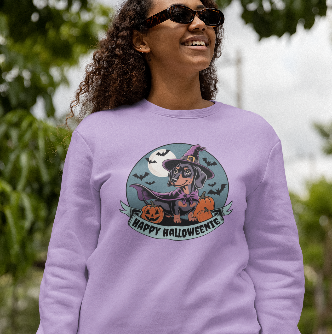 Spooky Dachshund Halloween Sweatshirt, Happy Halloweenie Witchy Weiner Long Dog Shirt, Funny Halloween Outfit, Crewneck Sweatshirts