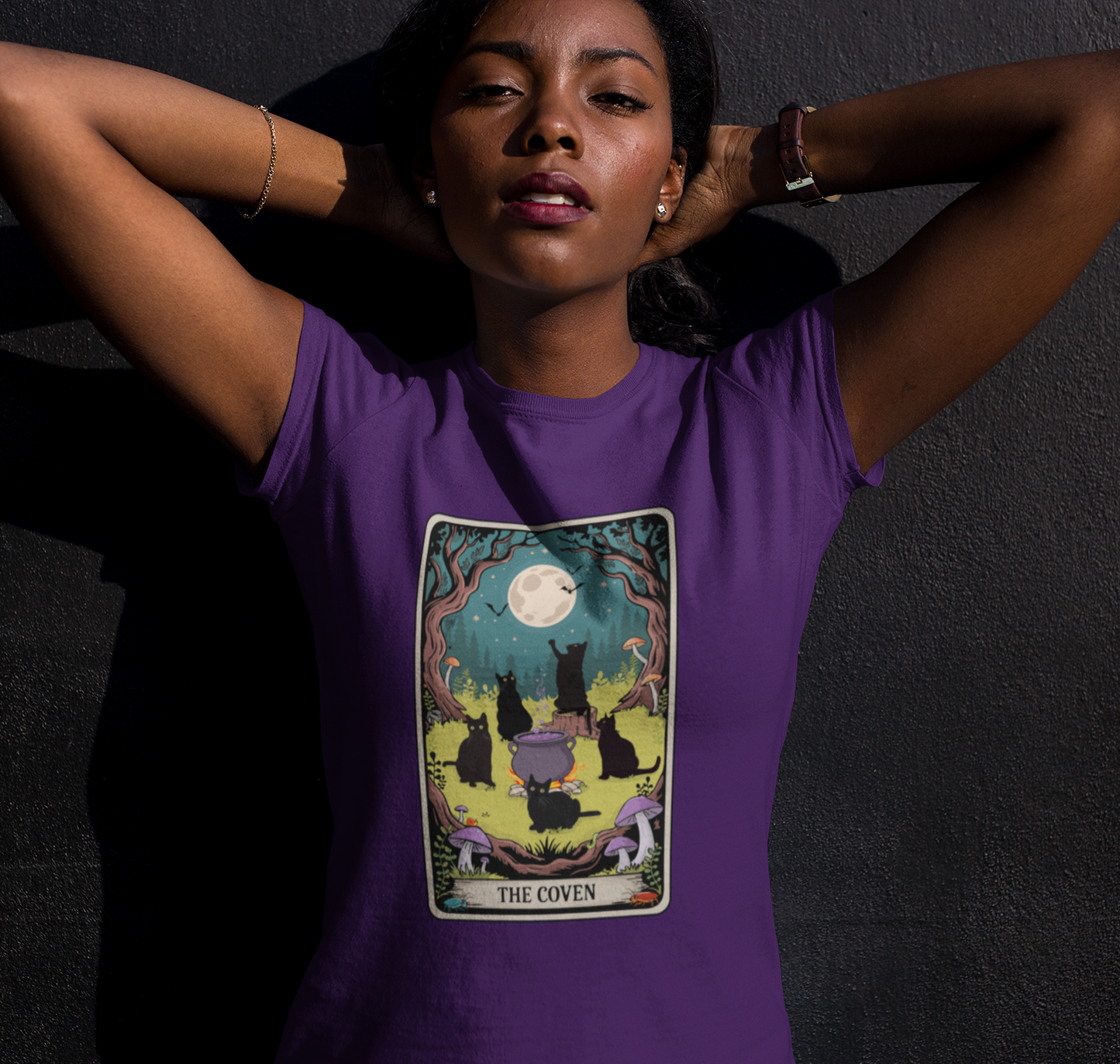 Tarot Cat Coven Women's Tee, Witchy Black Cats Shirt for Halloween, Spooky Gothic Vibes, Wiccan Clothing, Pagan Apparel